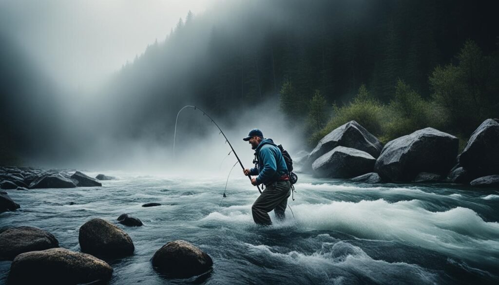 fishing in a turbulent river